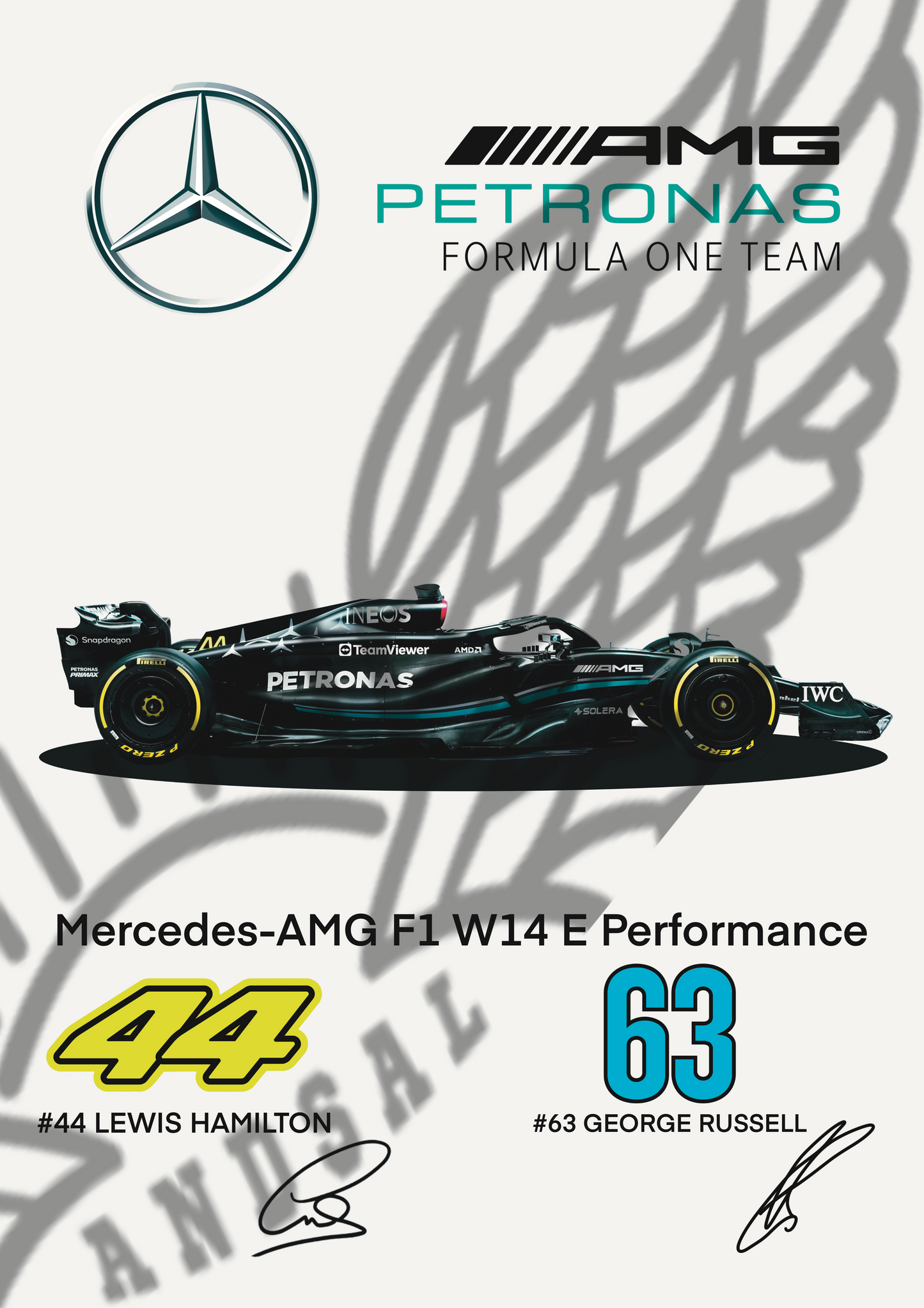 Mercedes AMG-F1 W14 2023 Hamilton - Russell Stampa Grafica Signature