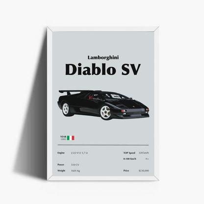 Lamborghini Diablo SV 1995 Stampa Grafica Scheda Tecnica