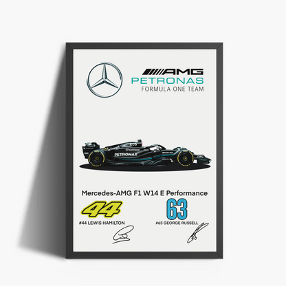 Mercedes AMG-F1 W14 2023 Hamilton - Russell Stampa Grafica Signature