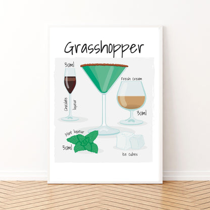 Cocktail Grasshopper Stampa Grafica Scheda Ricetta