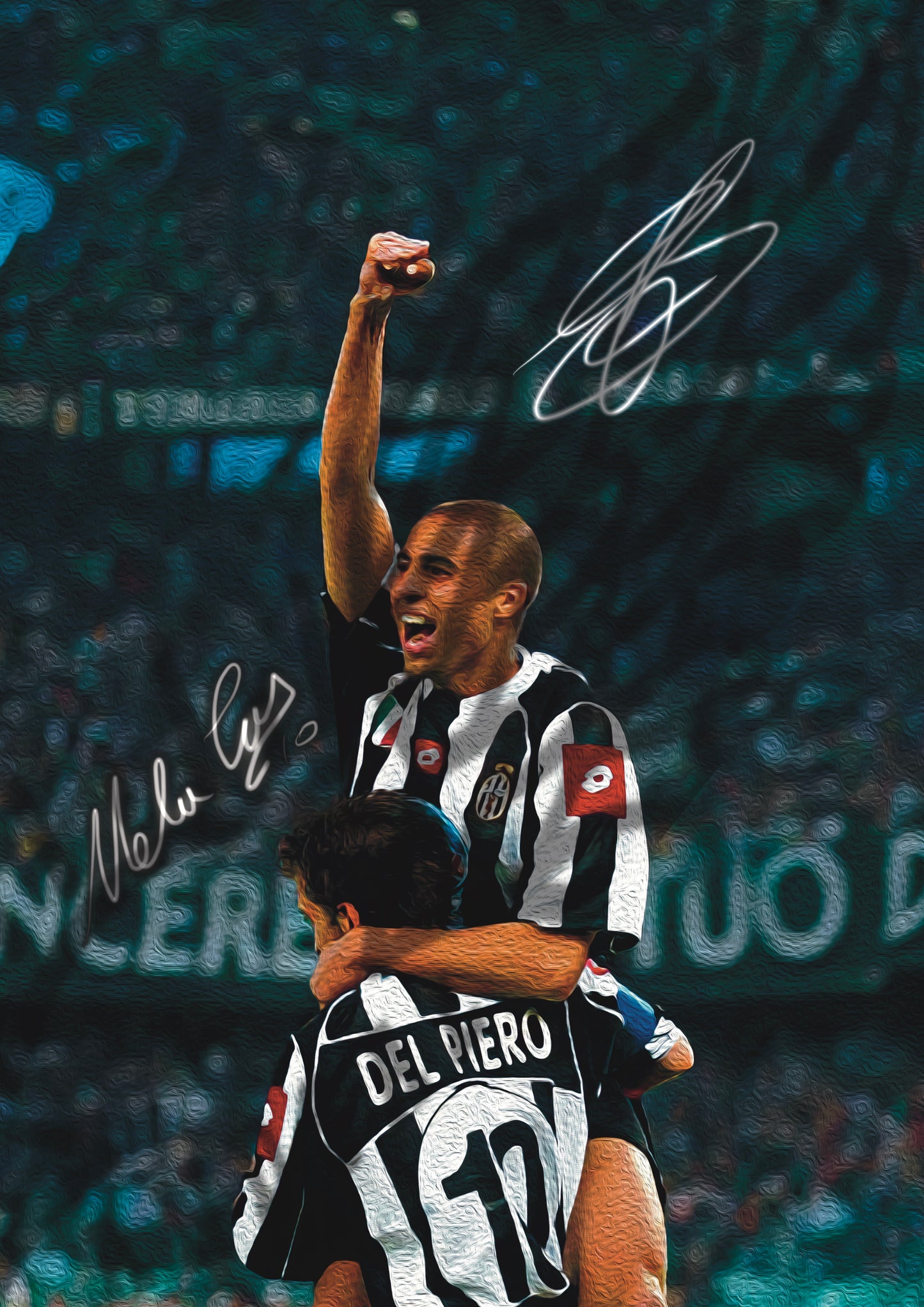 Del Piero & Trezeguet JUVENTUS Watercolor Signature