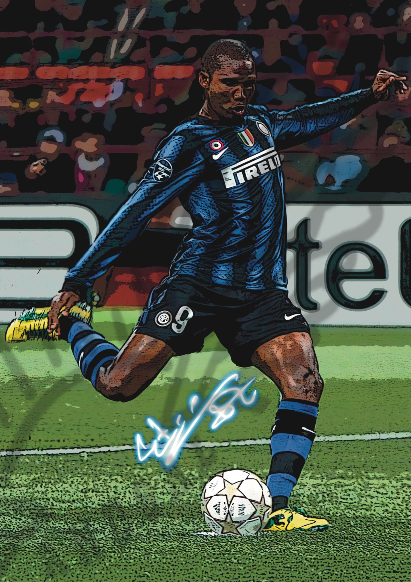 Samuel Eto'o Inter Triplete 2010 Watercolor Autograph