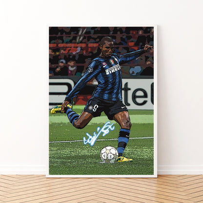 Samuel Eto'o Inter Triplete 2010 Watercolor Autograph