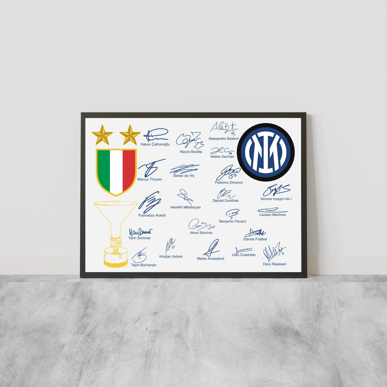 Inter Campione D'Italia 2023/24 Seconda Stella Autografi Squadra Serie A Tricolore Rettangolare Coppa