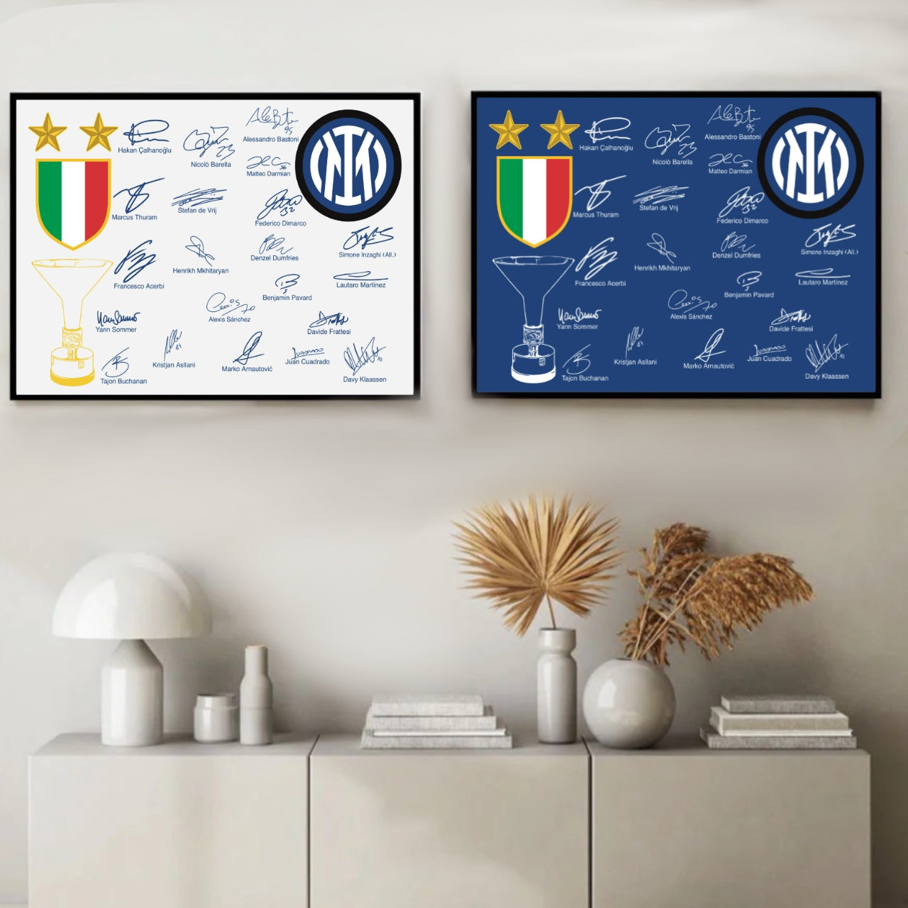 Inter Campione D'Italia 2023/24 Seconda Stella Autografi Squadra Serie A Tricolore Rettangolare Coppa