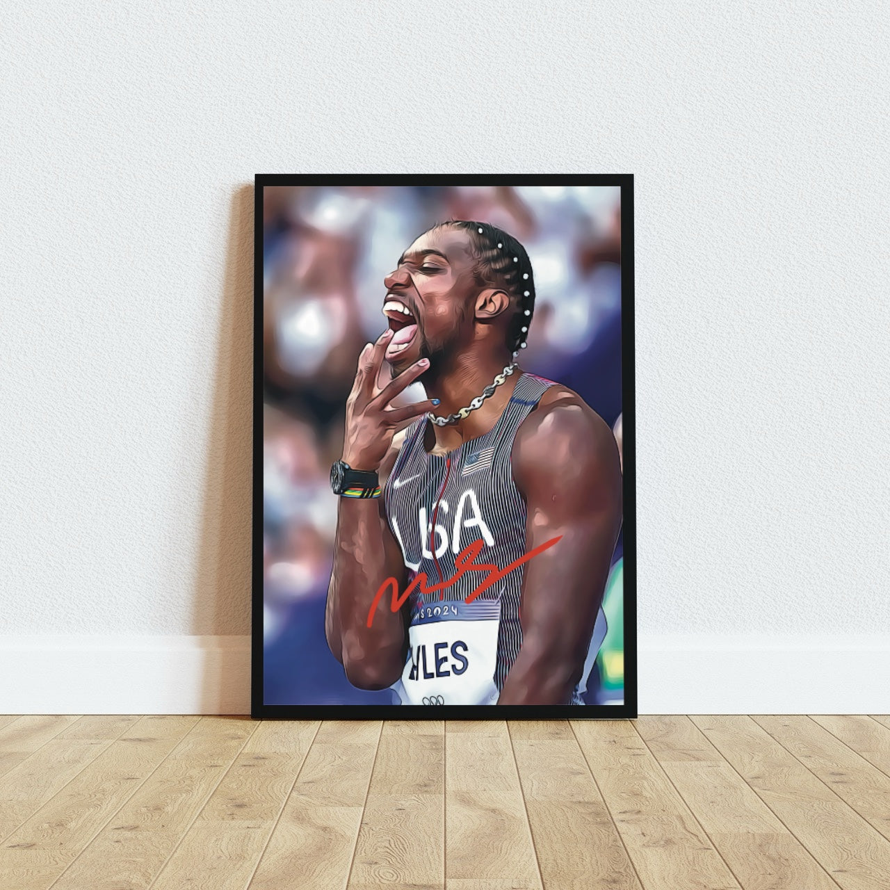 Noah Lyles Iconic Celebration Paris 2024 Medaglia d'Oro Autografo Signature Series Olimpiadi