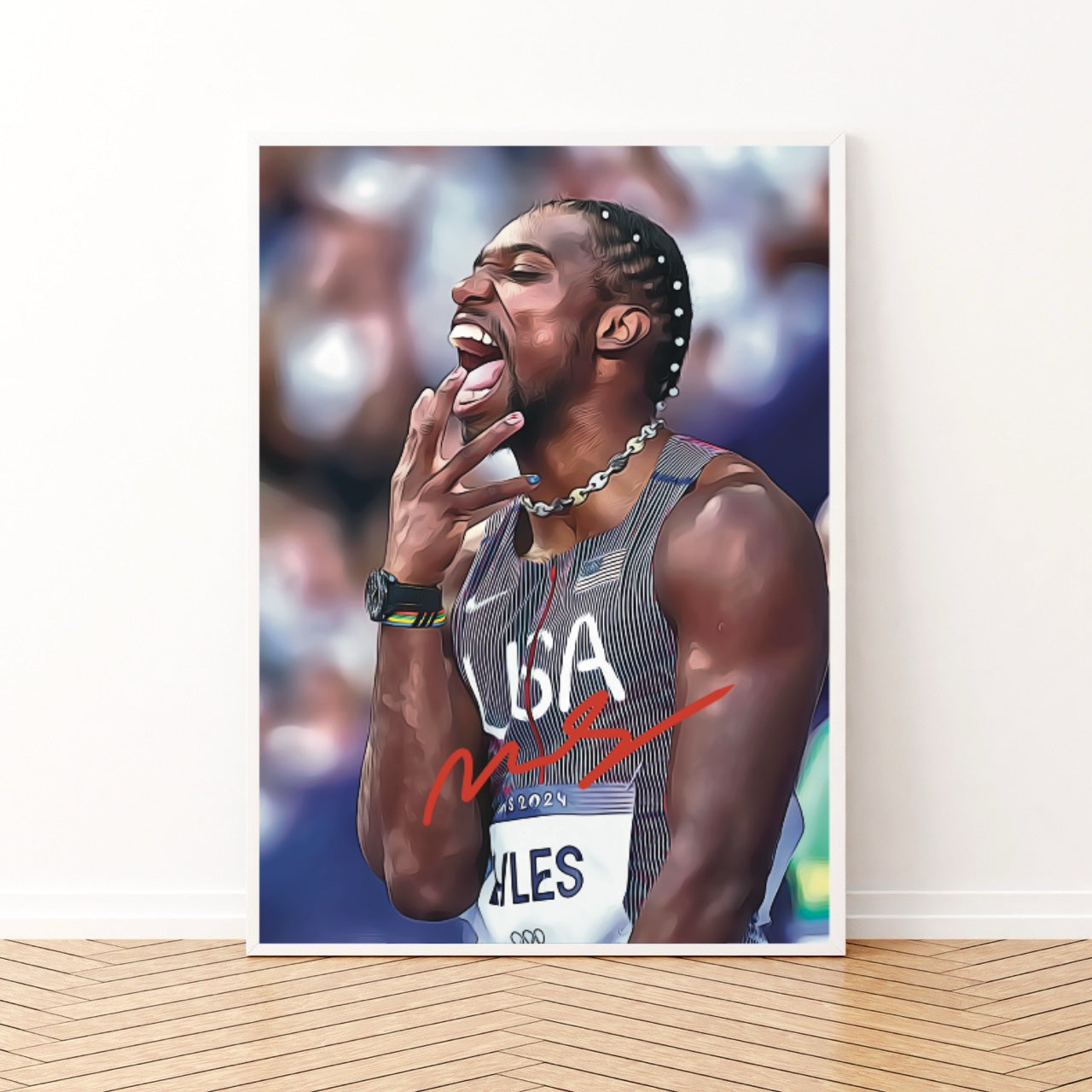 Noah Lyles Iconic Celebration Paris 2024 Medaglia d'Oro Autografo Signature Series Olimpiadi