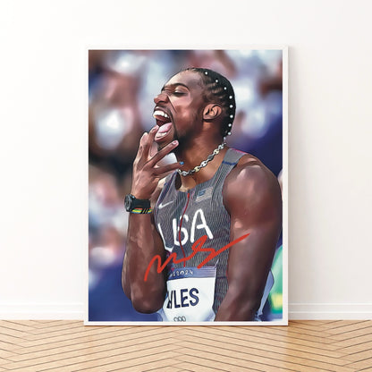 Noah Lyles Iconic Celebration Paris 2024 Medaglia d'Oro Autografo Signature Series Olimpiadi