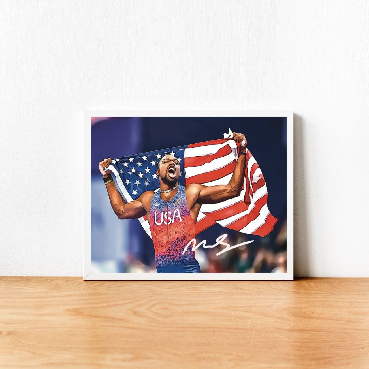 Noah Lyles Iconic Celebration USA Flag Paris 2024 Medaglia d'Oro Autografo Signature Series Olimpiadi