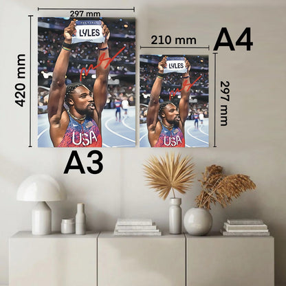 Noah Lyles Iconic 100m Medaglia D'Oro Paris 2024 Medaglia d'Oro Autografo Signature Series Olimpiadi Francia