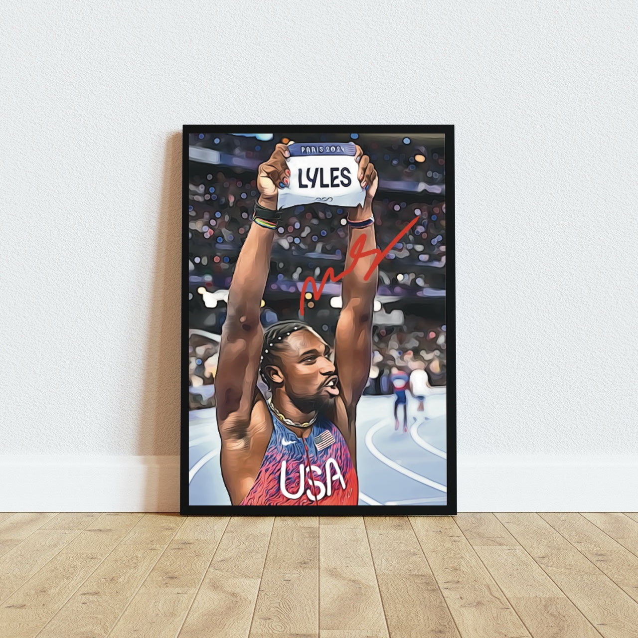 Noah Lyles Iconic 100m Medaglia D'Oro Paris 2024 Medaglia d'Oro Autografo Signature Series Olimpiadi Francia