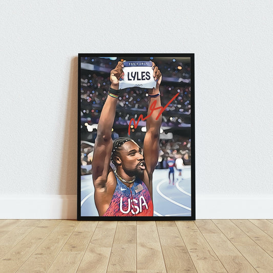 Noah Lyles Iconic 100m Medaglia D'Oro Paris 2024 Medaglia d'Oro Autografo Signature Series Olimpiadi Francia