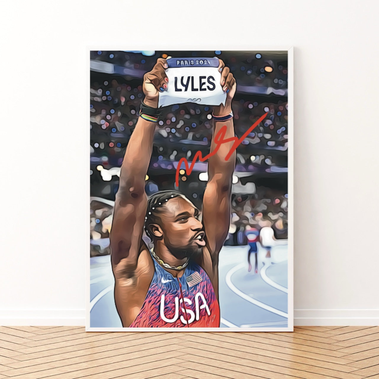 Noah Lyles Iconic 100m Medaglia D'Oro Paris 2024 Medaglia d'Oro Autografo Signature Series Olimpiadi Francia