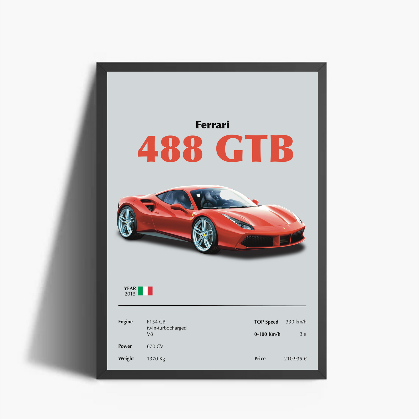 Ferrari 488 GTB Stampa Grafica Scheda Tecnica