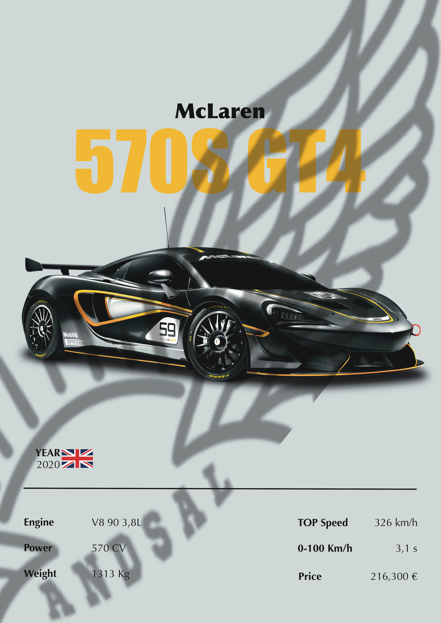 McLaren 570S GT4 Stampa Grafica Scheda Tecnica