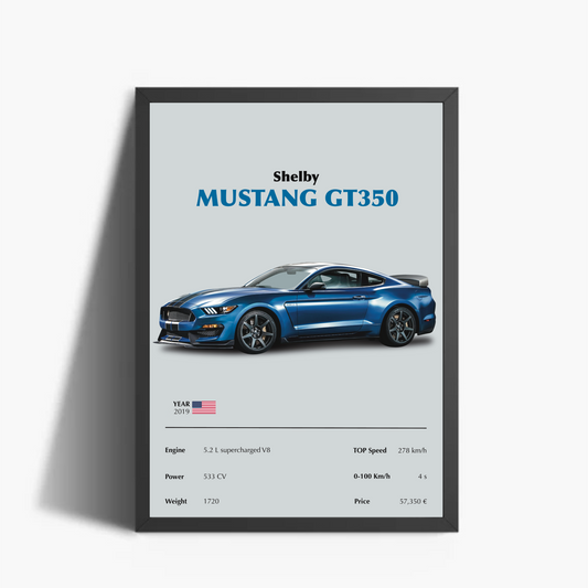 Shelby Mustang GT350 Blu Stampa Grafica Scheda Tecnica