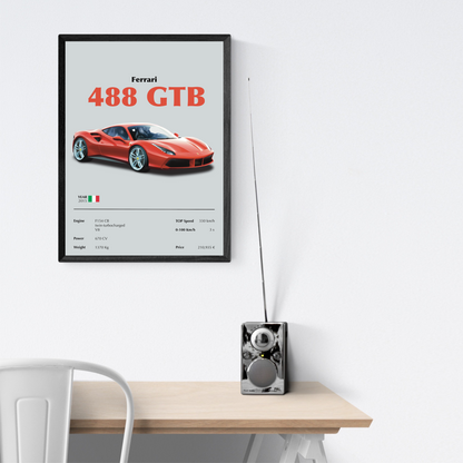 Ferrari 488 GTB Stampa Grafica Scheda Tecnica