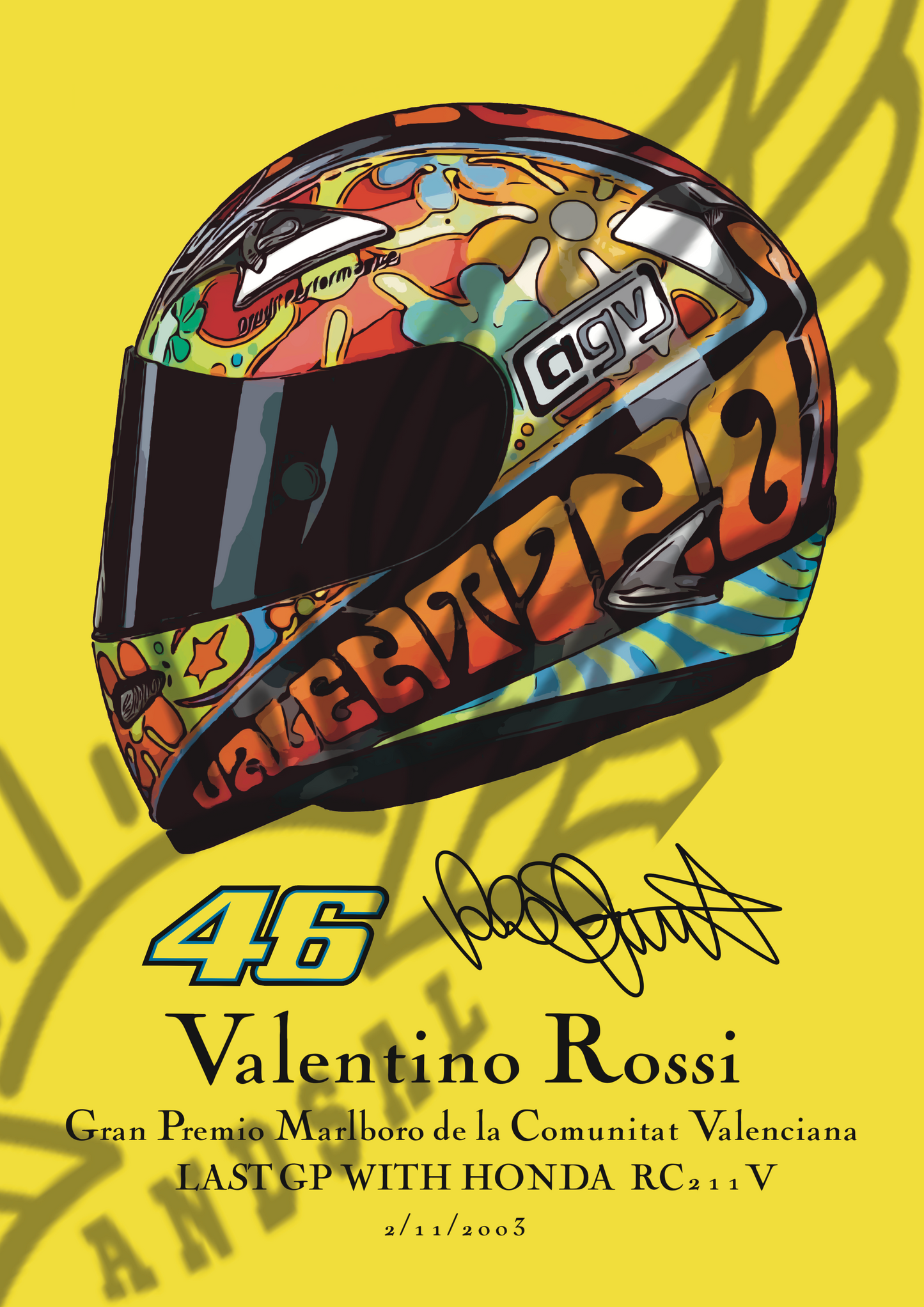 Valentino Rossi Valencia 2003 Casco Autografo