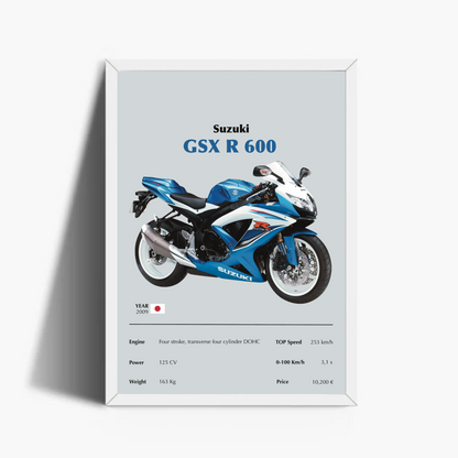 Suzuki GSX R 600 2009 Stampa Grafica Scheda Tecnica