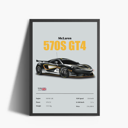 McLaren 570S GT4 Stampa Grafica Scheda Tecnica