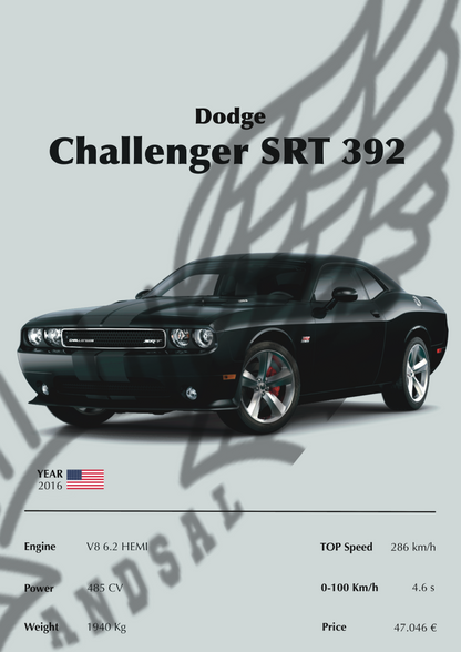 Dodge Challenger SRT 392 Stampa Grafica Scheda Tecnica