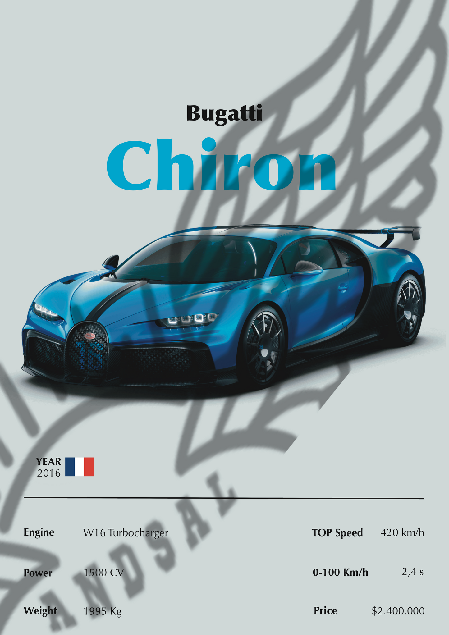 Bugatti Chiron Stampa Grafica Scheda Tecnica