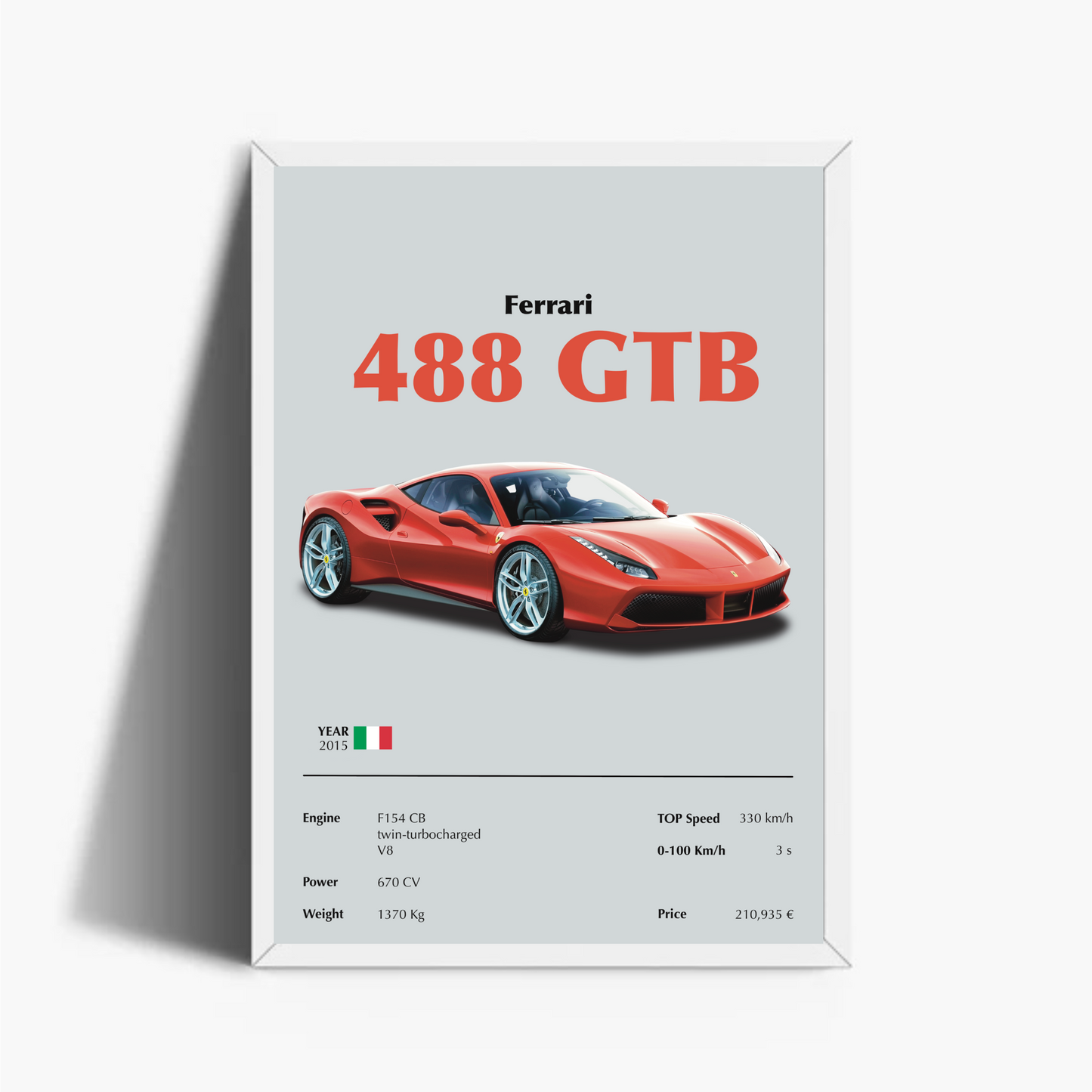 Ferrari 488 GTB Stampa Grafica Scheda Tecnica