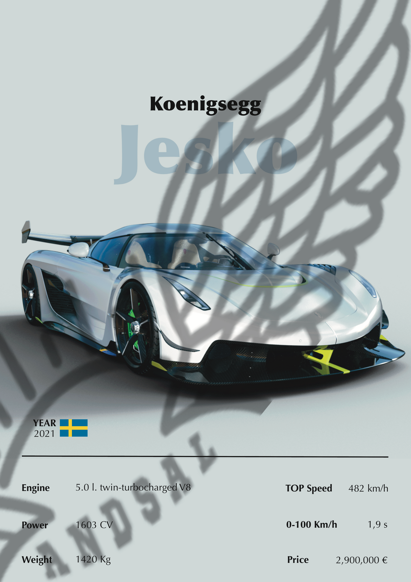 Koenigsegg Jesko Stampa Grafica Scheda Tecnica