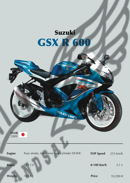 Suzuki GSX R 600 2009 Stampa Grafica Scheda Tecnica